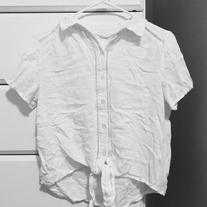 white button down tie blouse